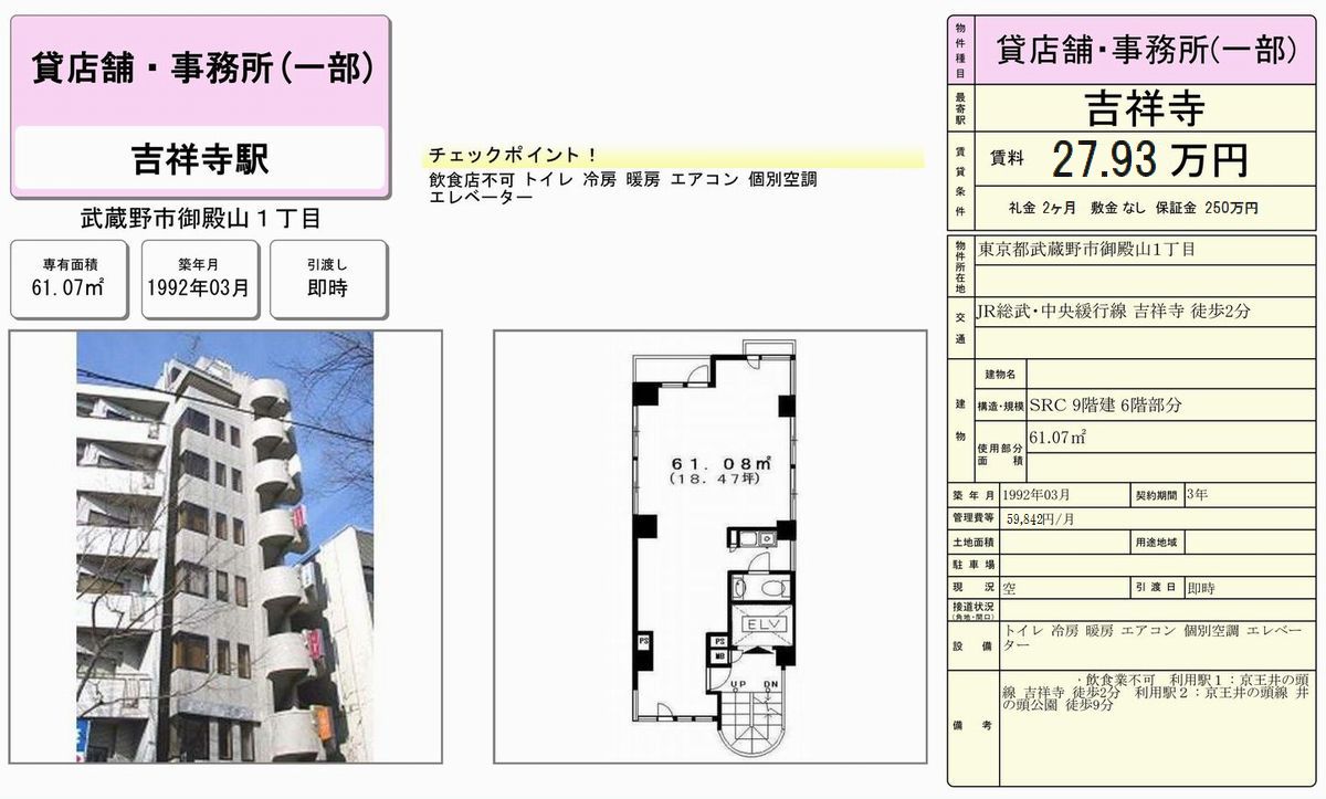 東京都武蔵野市御殿山1 2 2 吉祥寺駅 アレーテ高橋 の賃貸事務所 貸事務所 貸店舗 詳細ページ 東京オフィスmove 223